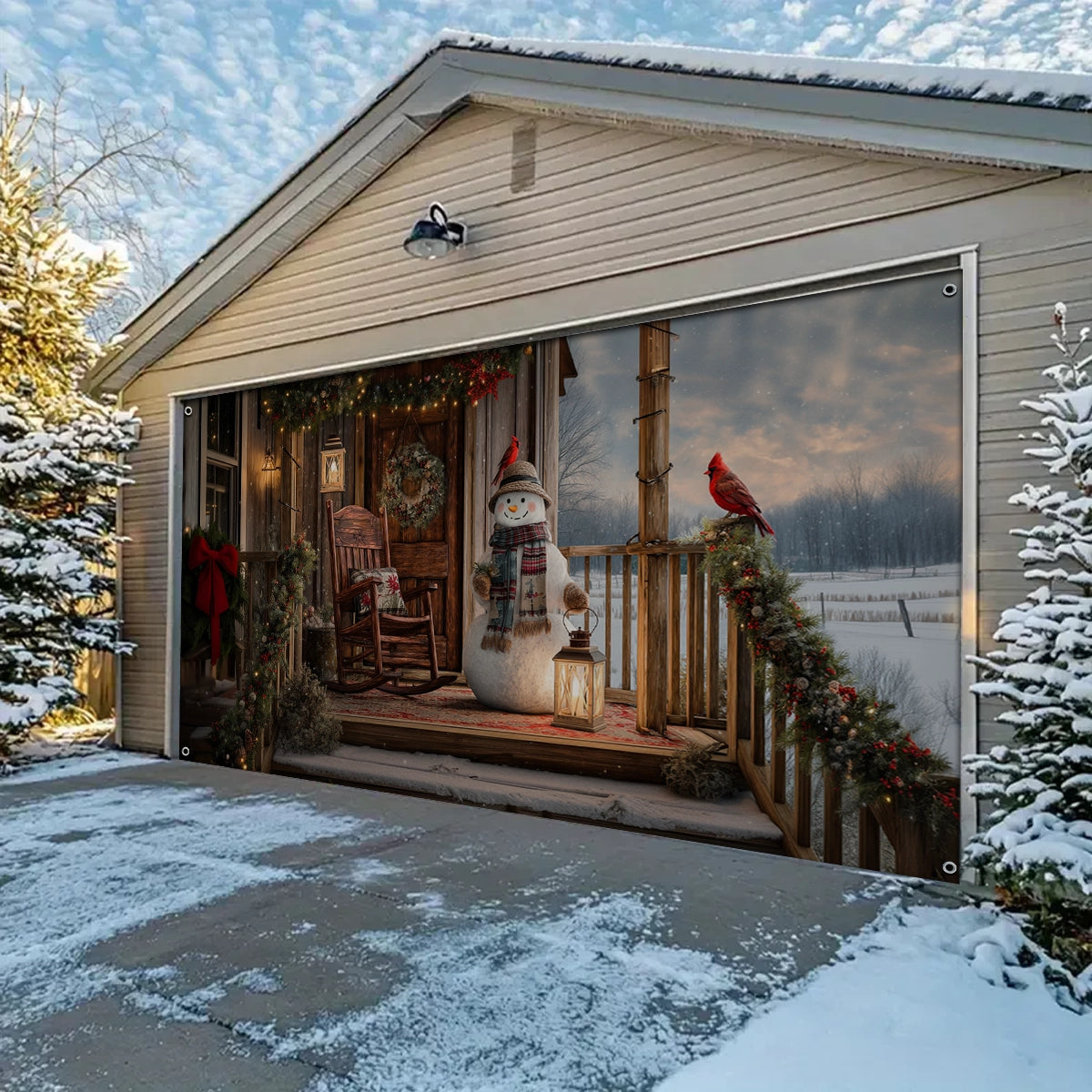 Shineful Garage Door Banner Decoration Cozy Cabin Porch Christmas
