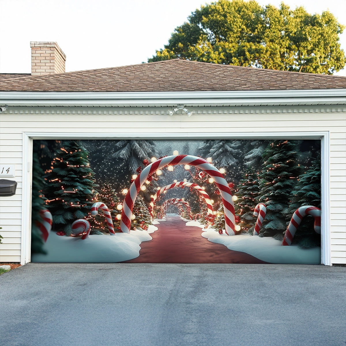 Shineful Garage Door Banner Decoration Winter Candy Cane