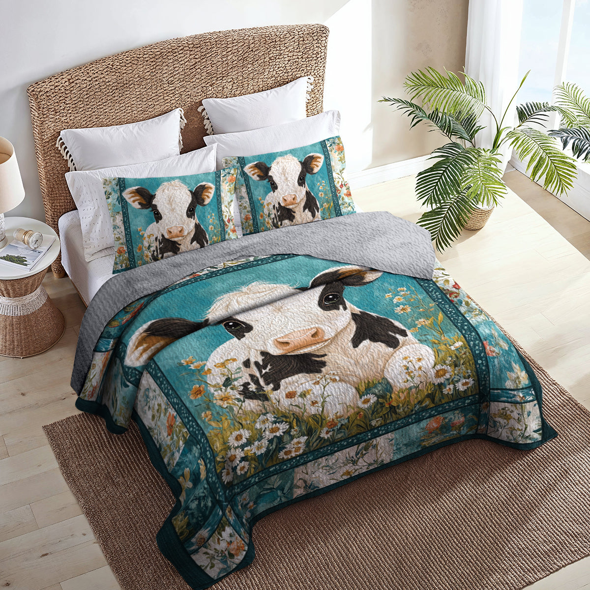 Shineful All Season Quilt 3-Piece Set Cozy Floral Cow