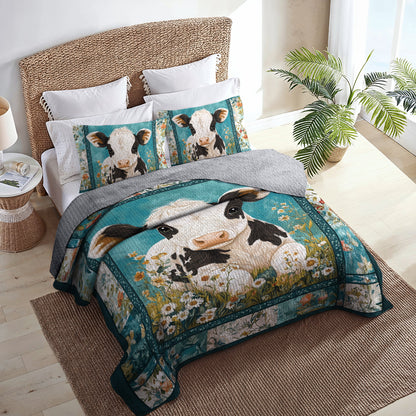 Shineful All Season Quilt 3-Piece Set Cozy Floral Cow