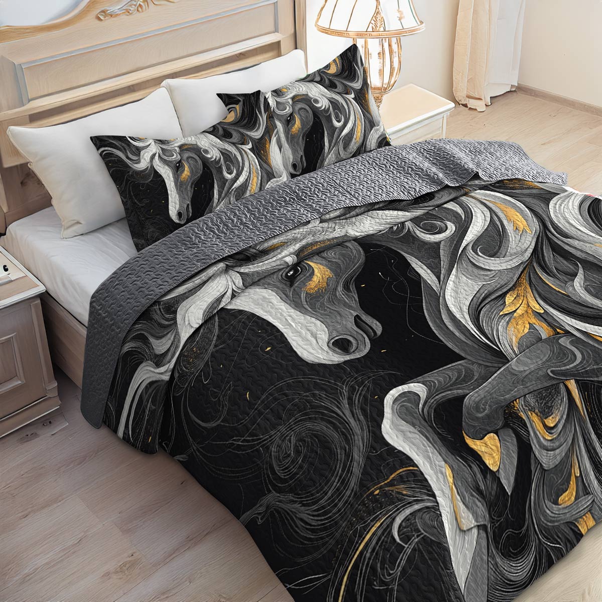 Shineful All Season Quilt 3-Piece Set Abstract Horse Cowboy