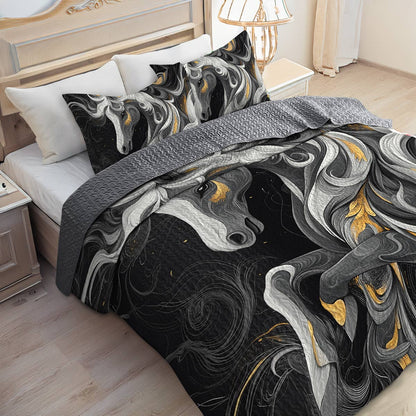 Shineful All Season Quilt 3-Piece Set Abstract Horse Cowboy