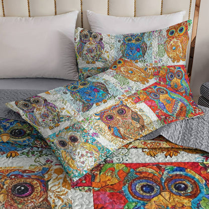 Shineful All Season Quilt 3-Piece Set Owl Damask Pattern