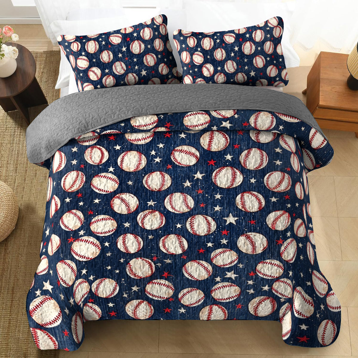 Shineful All Season Quilt 3-Piece Set Baseball All-Star Comforter