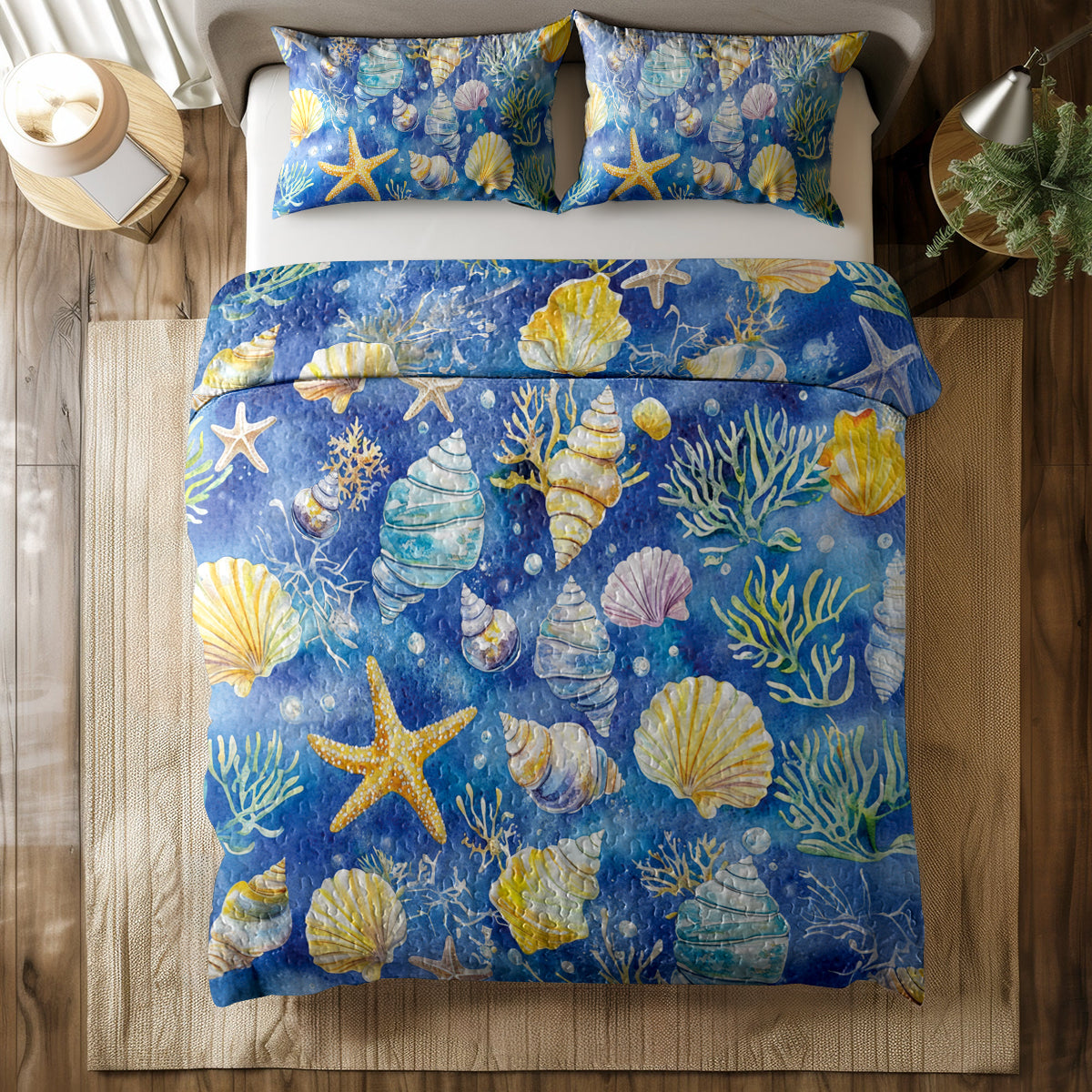 Shineful All Season Quilt 3-Piece Set Underwater Seashells
