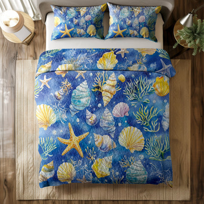 Shineful All Season Quilt 3-Piece Set Underwater Seashells