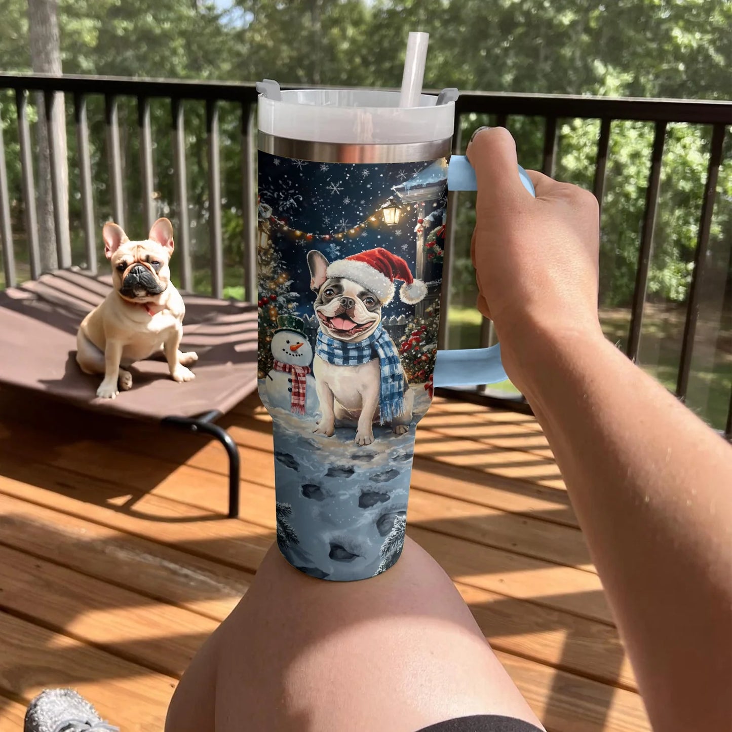 Shineful Tumbler Personalized Frenchie Winter Wonderland