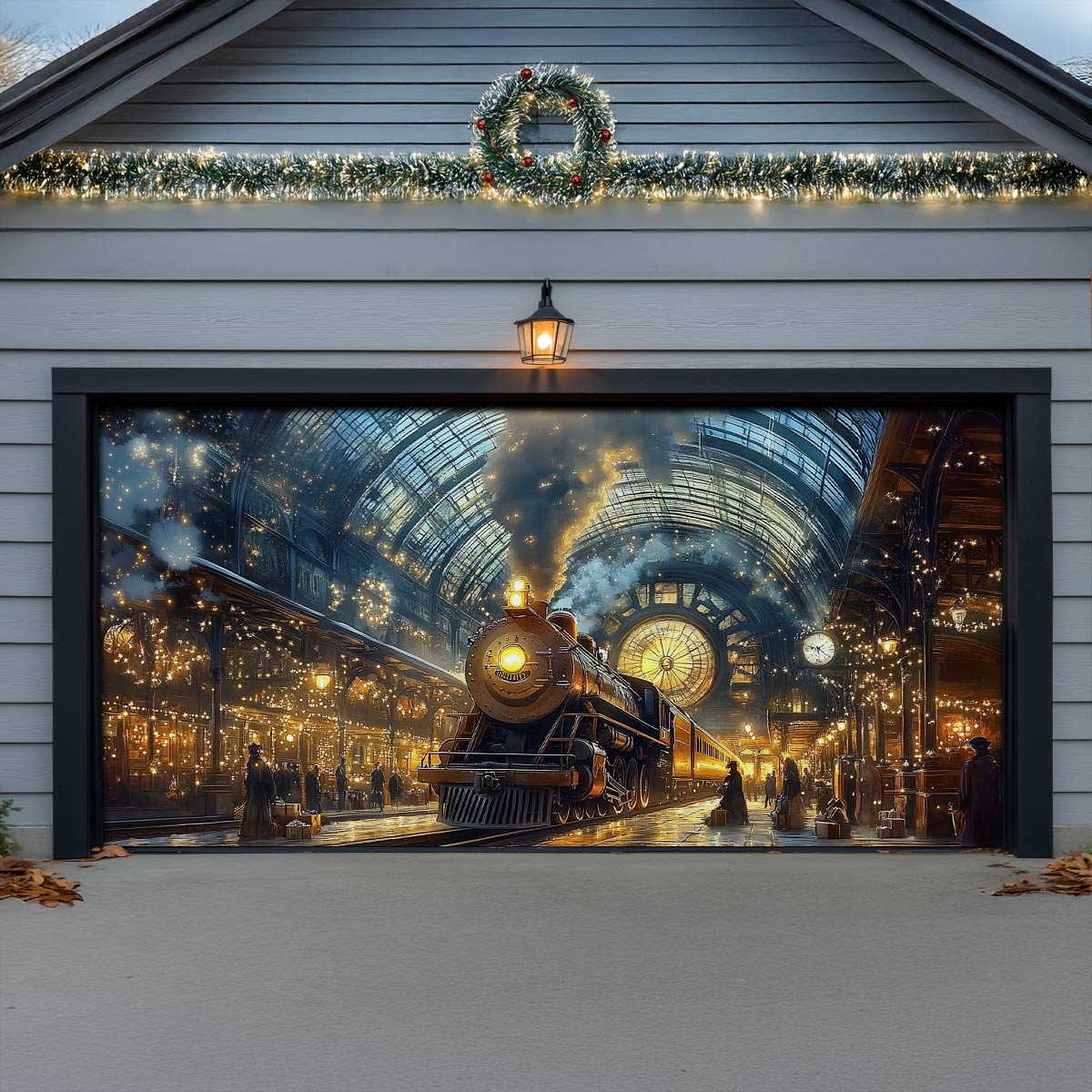 Shineful Garage Door Banner Decoration Snowy Station