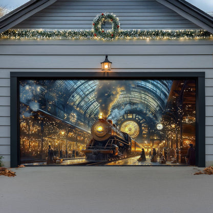 Shineful Garage Door Banner Decoration Snowy Station