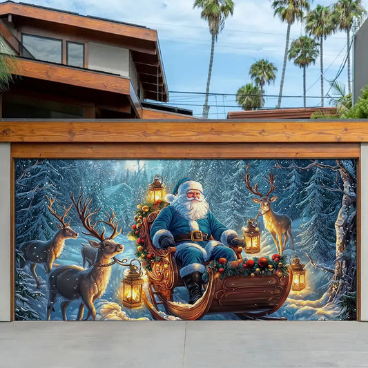 Shineful Garage Door Banner Decoration - Blue Santa Sleigh
