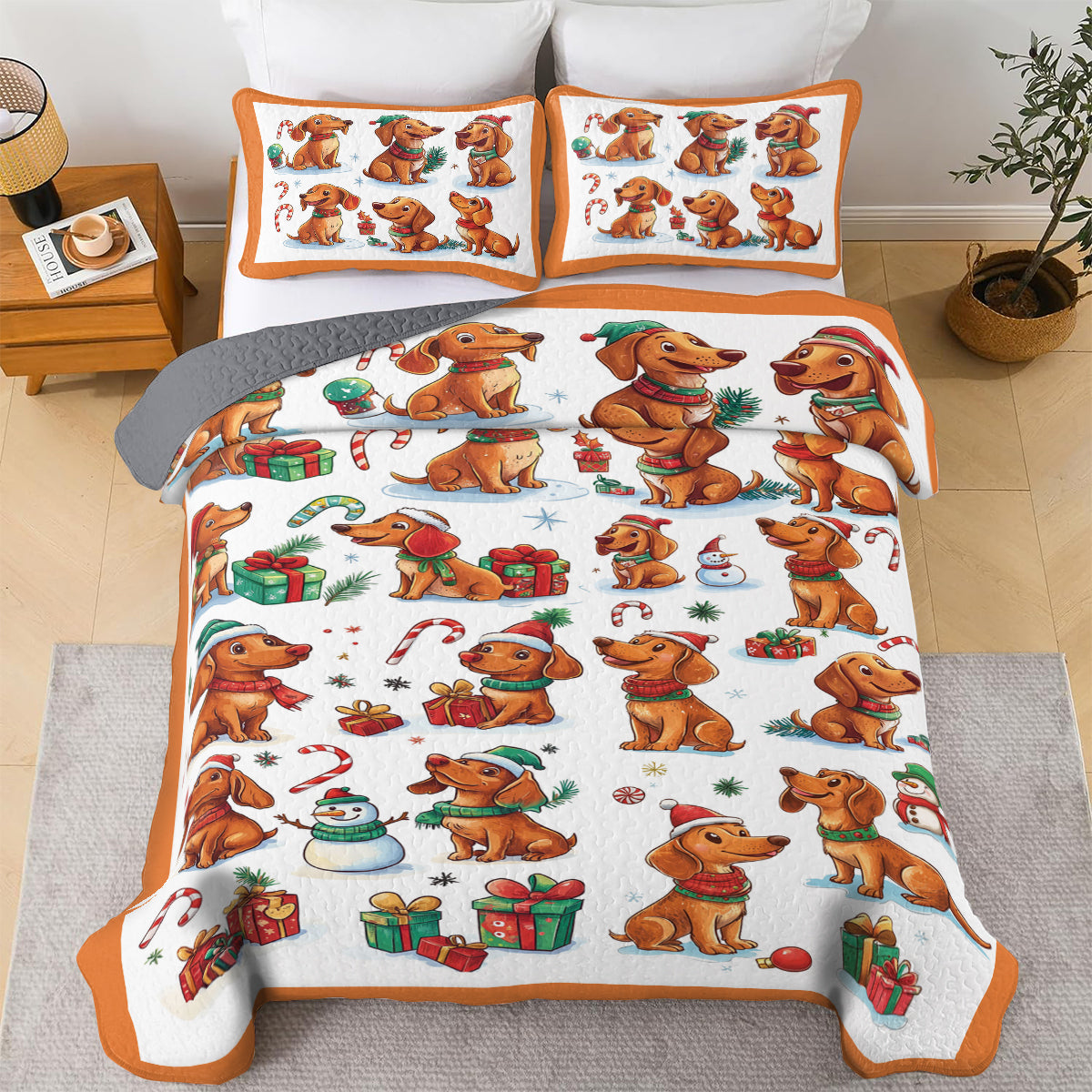 Shineful All Season Quilt 3-Piece Set Dachshund Christmas