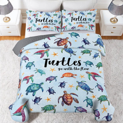 Shineful All Season Quilt 3-Piece Set -Sea Turtle Go With The Flow