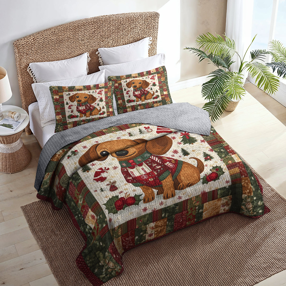Shineful All Season Quilt 3-Piece Set Christmas Dachshund