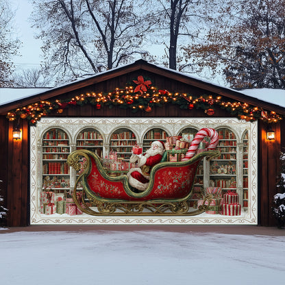 Shineful Garage Door Banner Decoration Santa Bookshelf