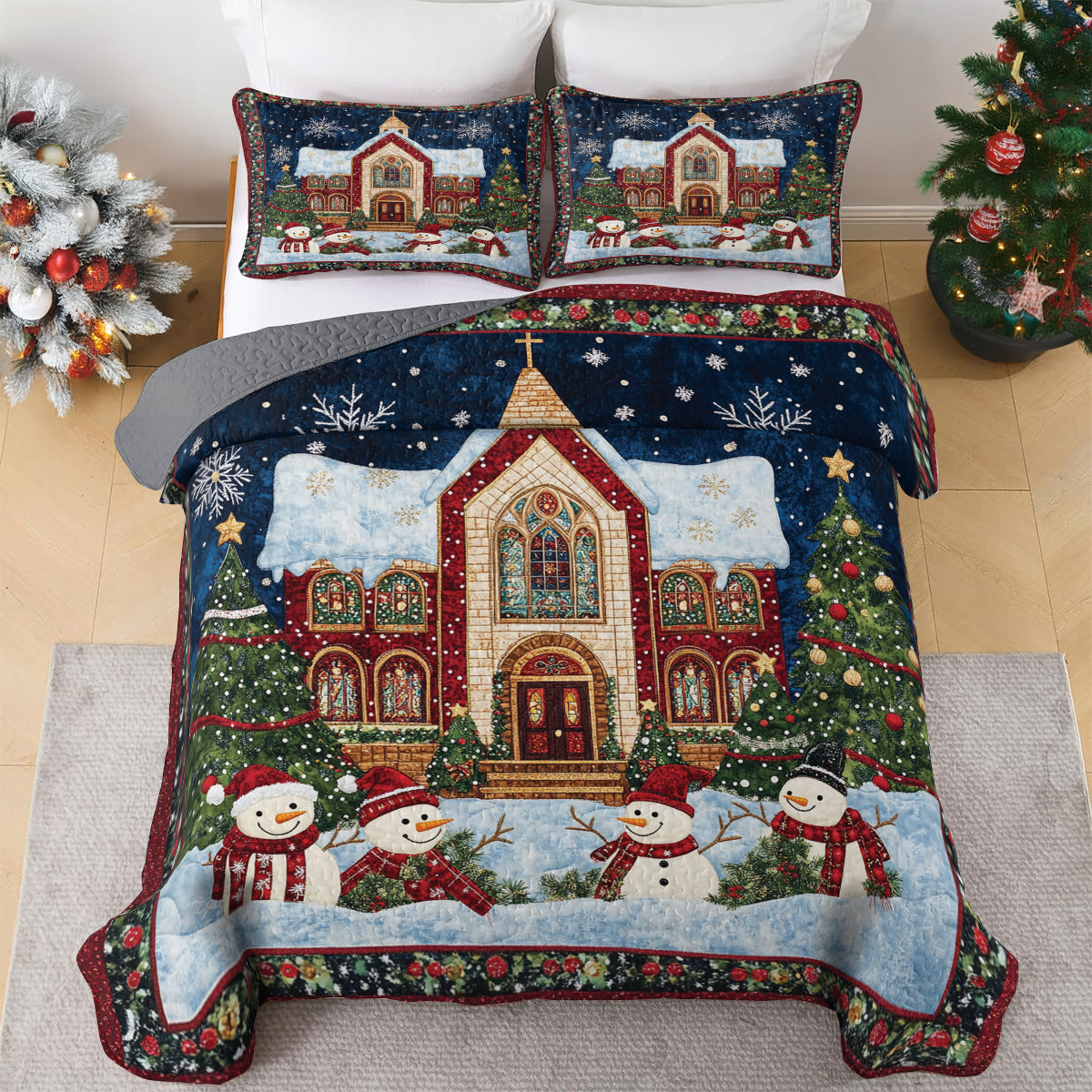 Shineful All Season Quilt 3-Piece Set Christmas Church