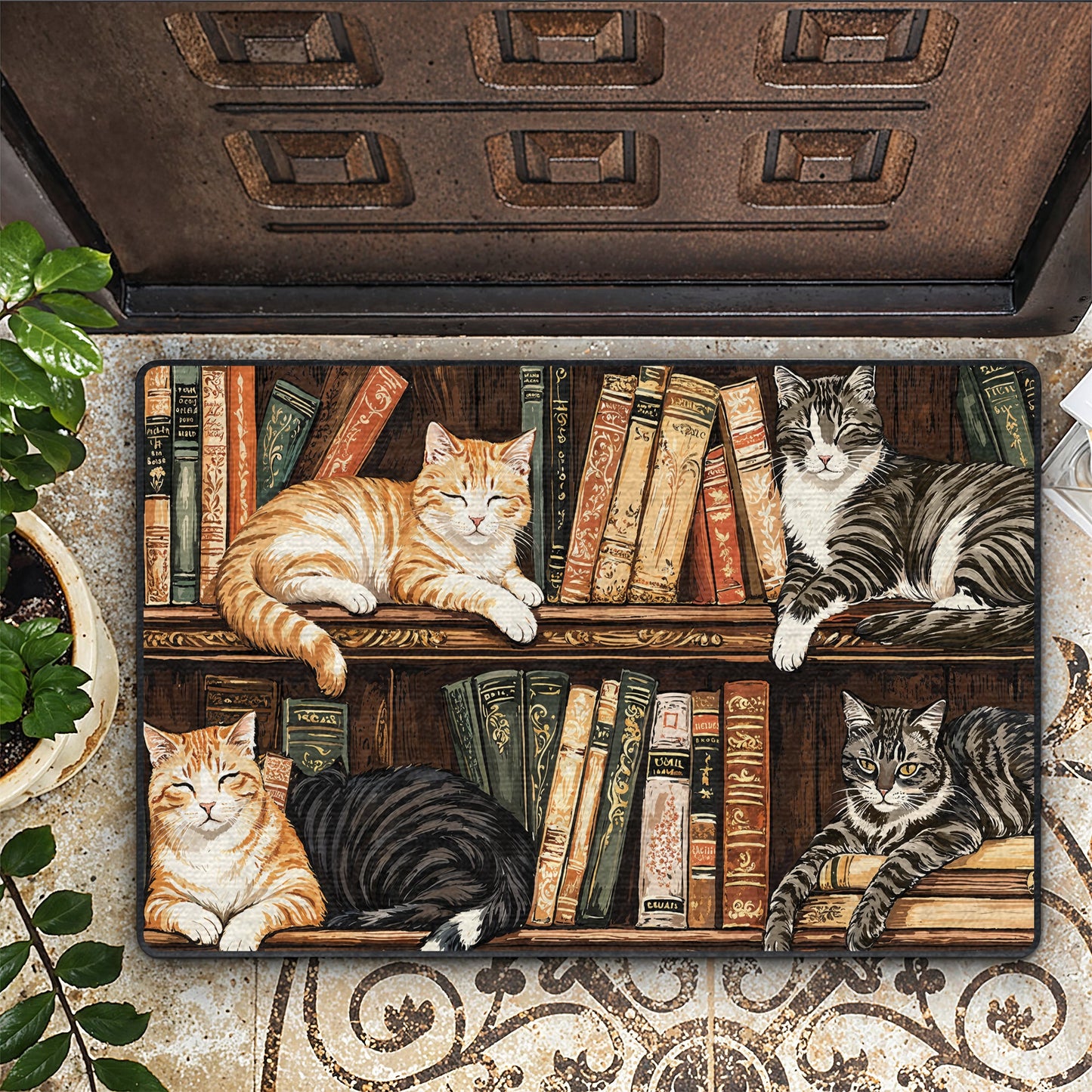 Shineful Ultra-Thin Non Skid Floor Mat, Kitchen Rugs Nook Cats Reading