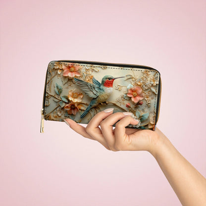 Shineful Leather Clutch Purse With Wristlet Strap Handle Hummingbird Whisper