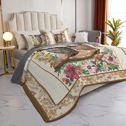 Shineful All Season Quilt 3-Piece Set Floral Cowboy Boots