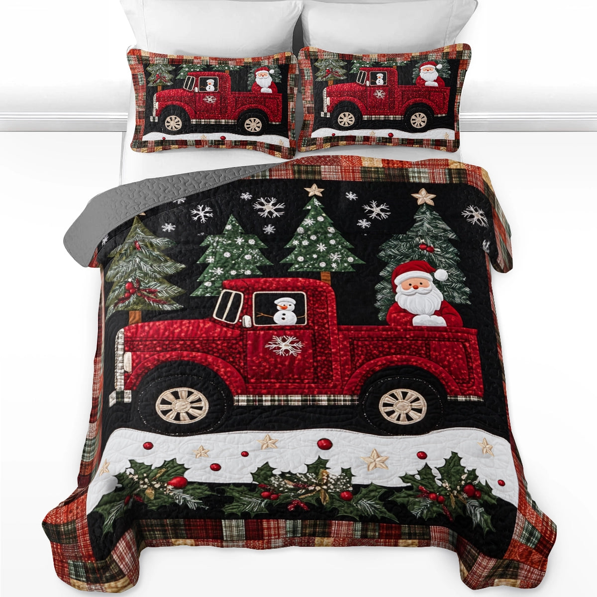 Shineful All Season Quilt 3-Piece Set Christmas  Santa's Red Truck