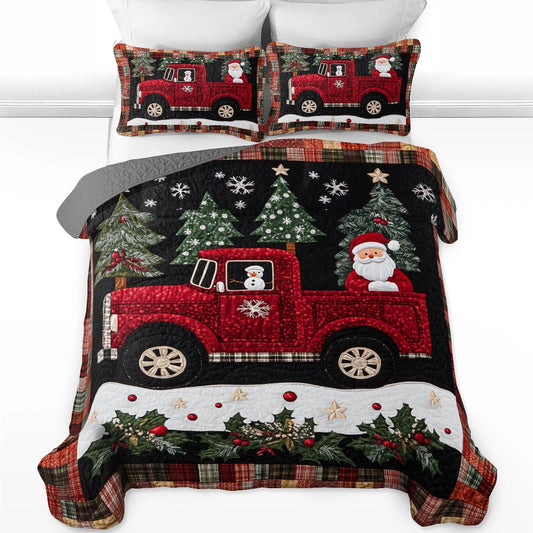 Shineful All Season Quilt 3-Piece Set Christmas  Santa's Red Truck