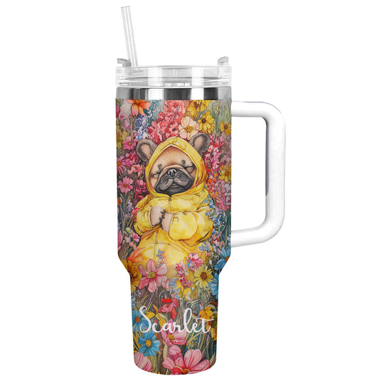 Shineful Personalized Tumbler Floral Sleeping Pug