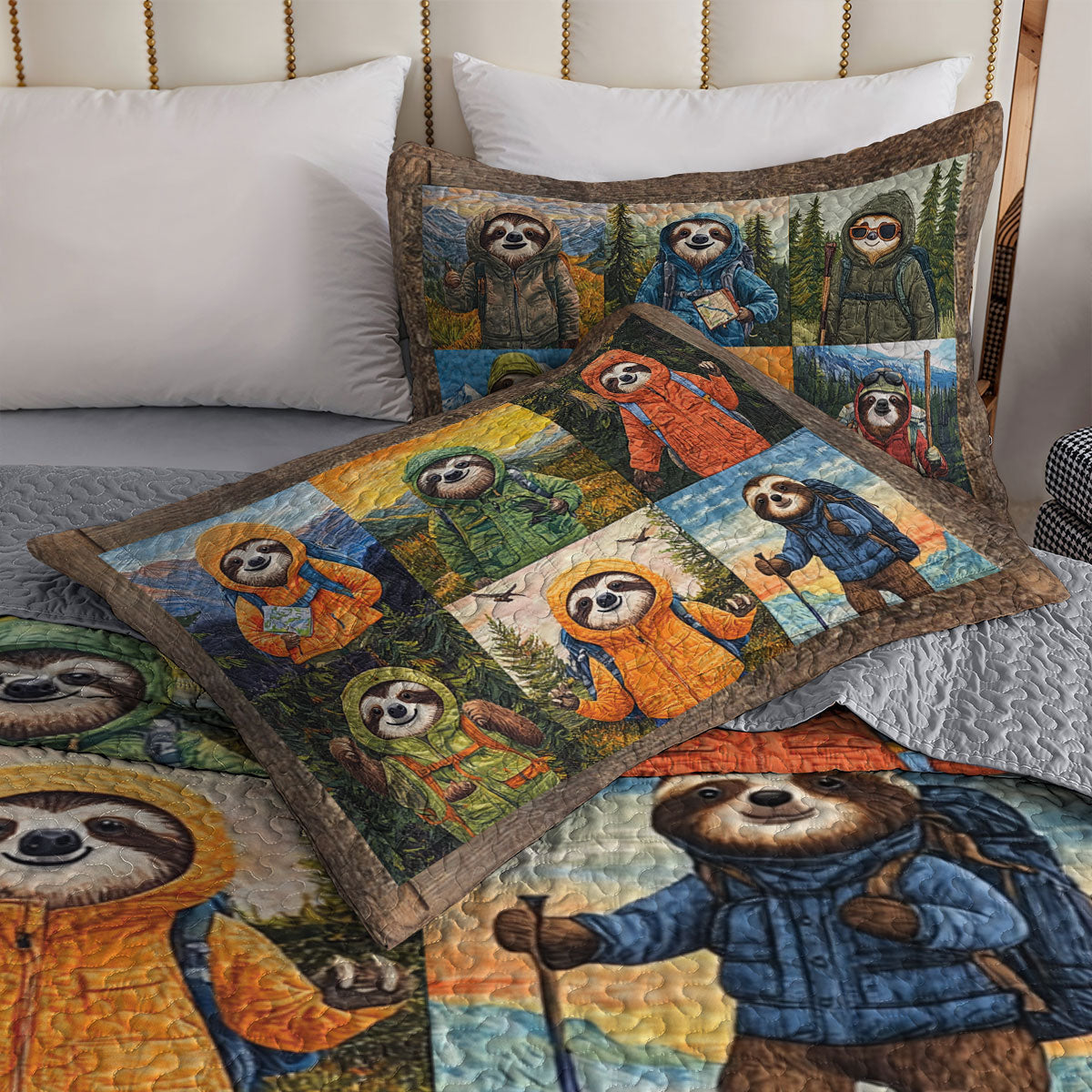 Shineful All Season Quilt 3-Piece Set Wilderness Sloth Hikers