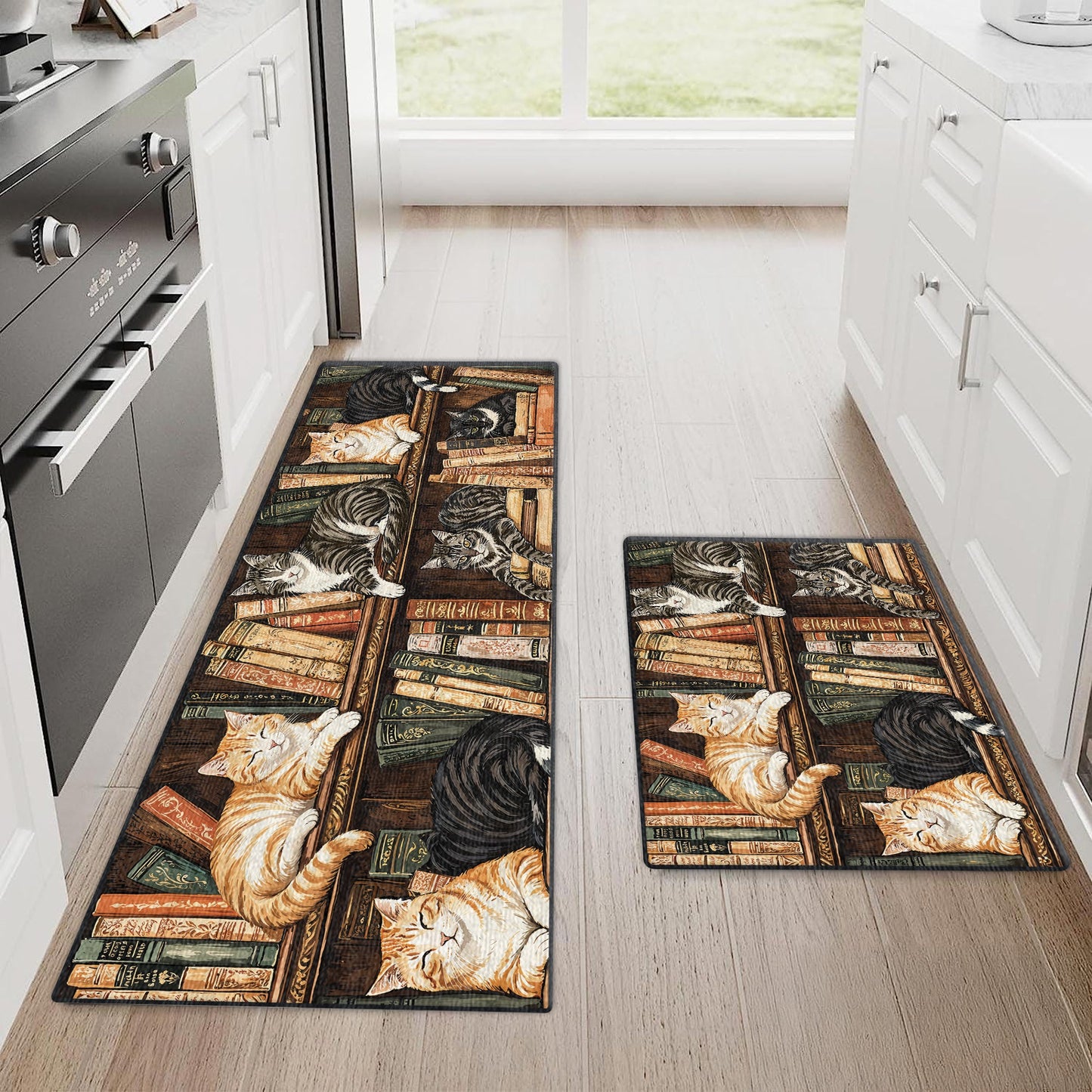 Shineful Ultra-Thin Non Skid Floor Mat, Kitchen Rugs Nook Cats Reading
