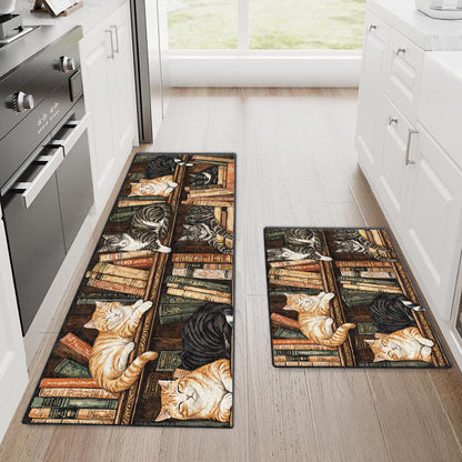 Shineful Ultra-Thin Non Skid Floor Mat, Kitchen Rugs Nook Cats Reading