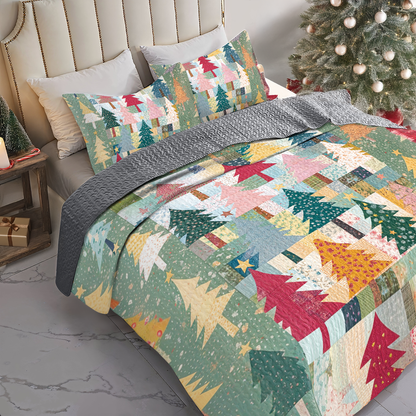 Shineful All Season Quilt 3-Piece Set Patchwork Christmas Tree