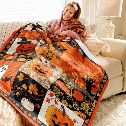 Shineful Fleece Blanket Patchwork Spooks