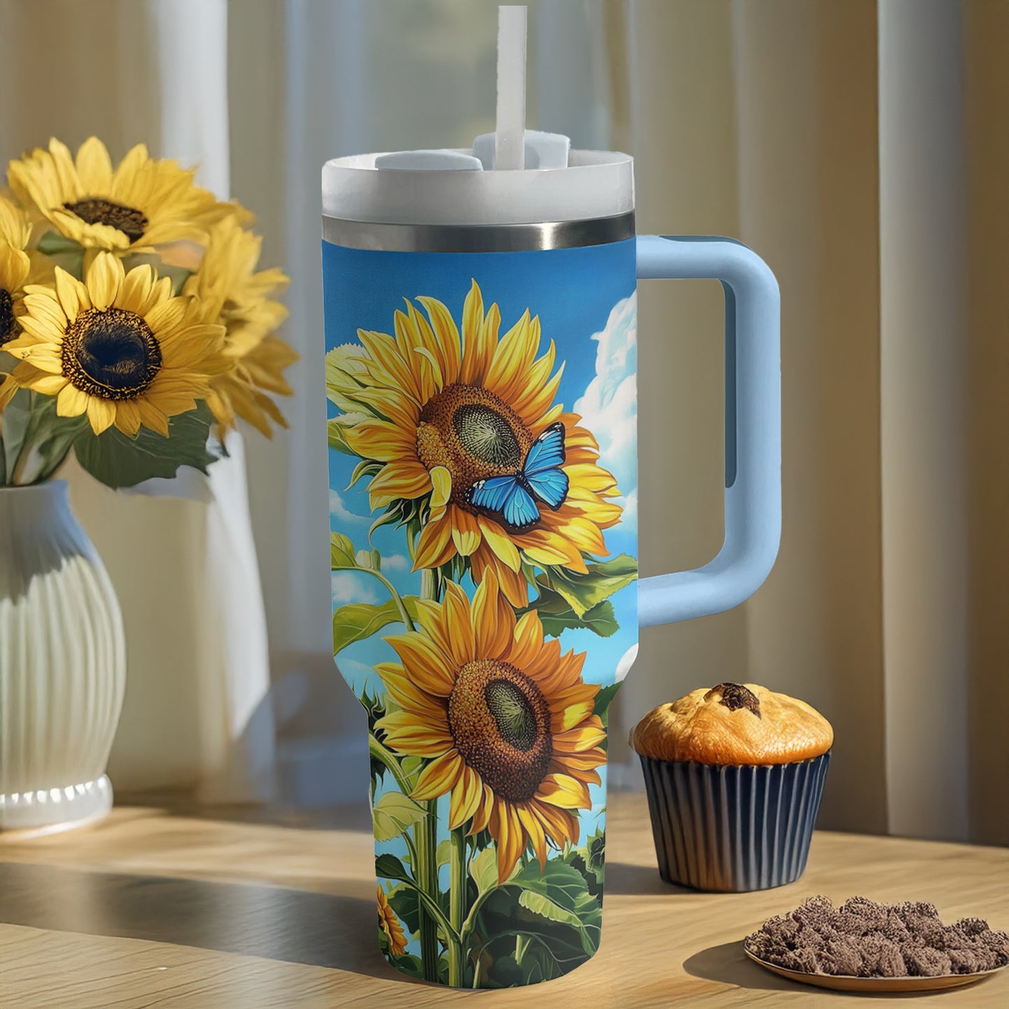 Shineful Tumbler Blue Butterfly Sunflower