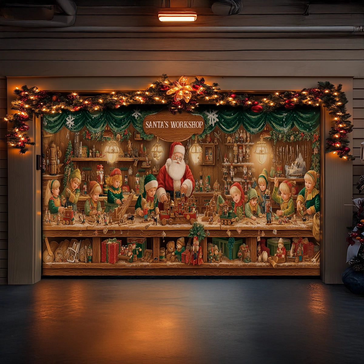 Shineful Garage Door Banner Decoration Santa’s Classic Toy Workshop