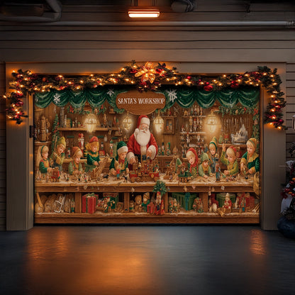 Shineful Garage Door Banner Decoration Santa’s Classic Toy Workshop