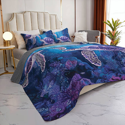 Shineful All Season Quilt 3-Piece Set - Sea Turtle & Jellyfish Harmony