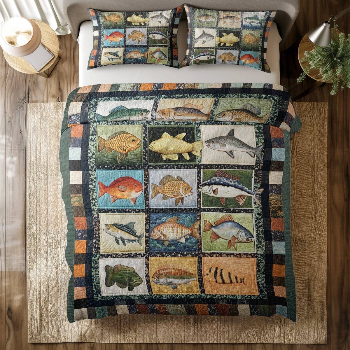Shineful All Season Quilt 3-Piece Set Patchwork Fish