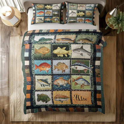 Shineful All Season Quilt 3-Piece Set Patchwork Fish