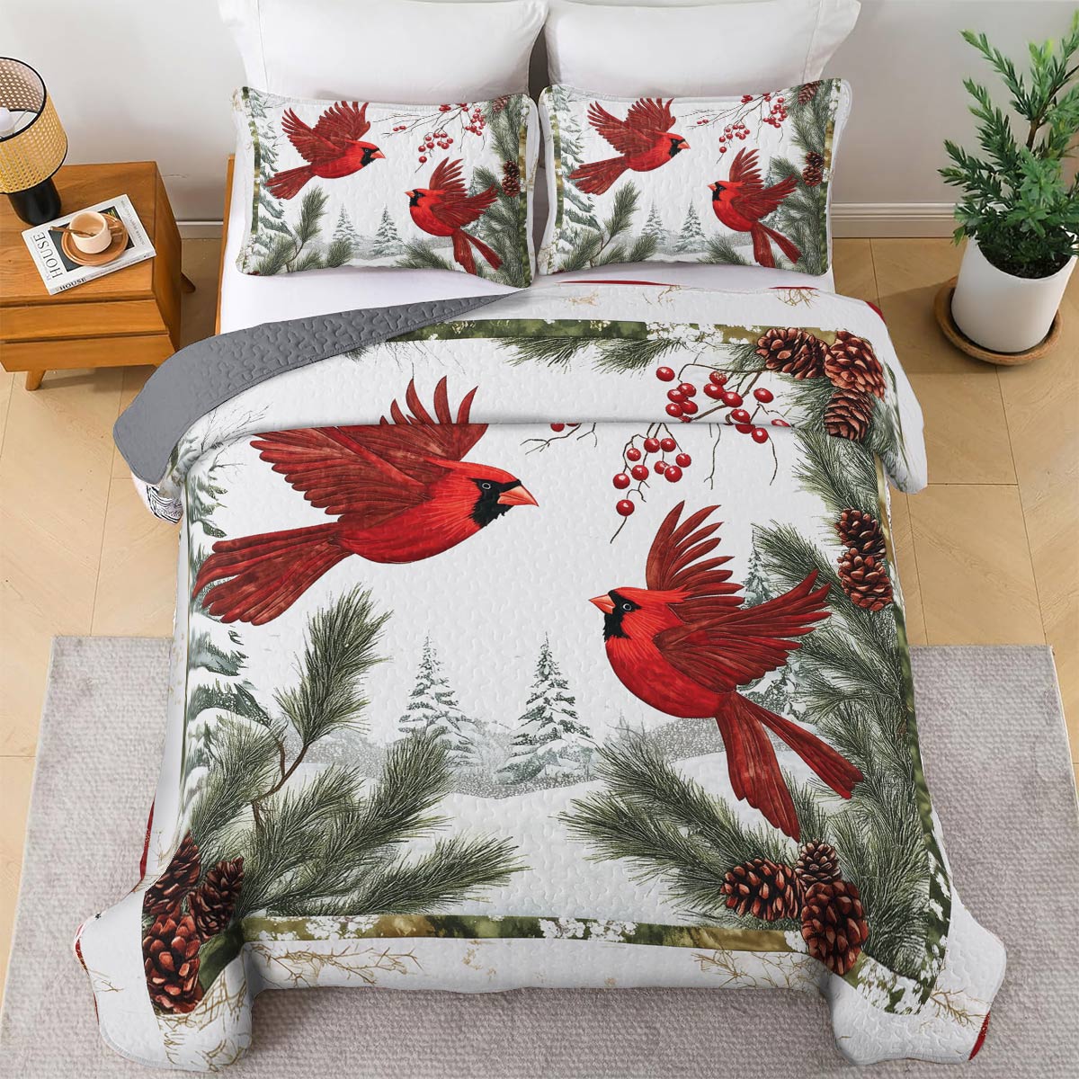 Shineful All Season Quilt 3-Piece Set - Cardinal Winter's Embrace