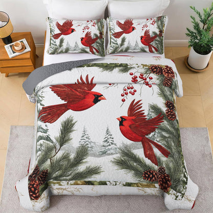 Shineful All Season Quilt 3-Piece Set - Cardinal Winter's Embrace