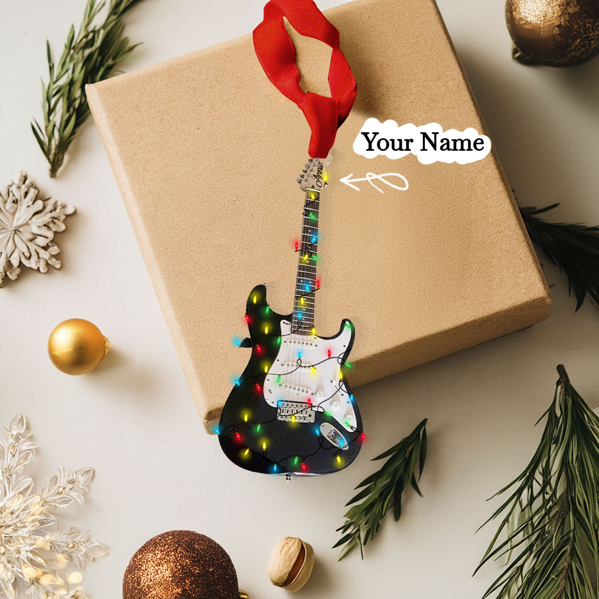 Shineful 2D Acrylic Ornament - Personalized Rockin' Christmas Lights Guitar