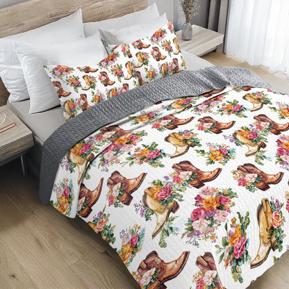 Shineful All Season Quilt 3-Piece Set Blooming Wildflower Cowboy Boots
