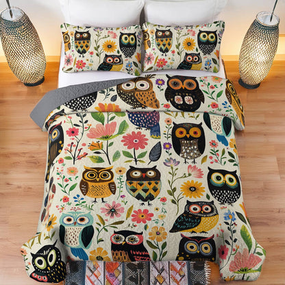 Shineful All Season Quilt 3-Piece Set Gentle Flowers Owl