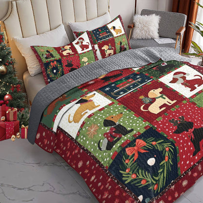 Shineful All Season Quilt 3-Piece Set Festive Dachshunds