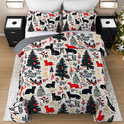 Shineful All Season Quilt 3-Piece Set Beautiful Cats Christmas
