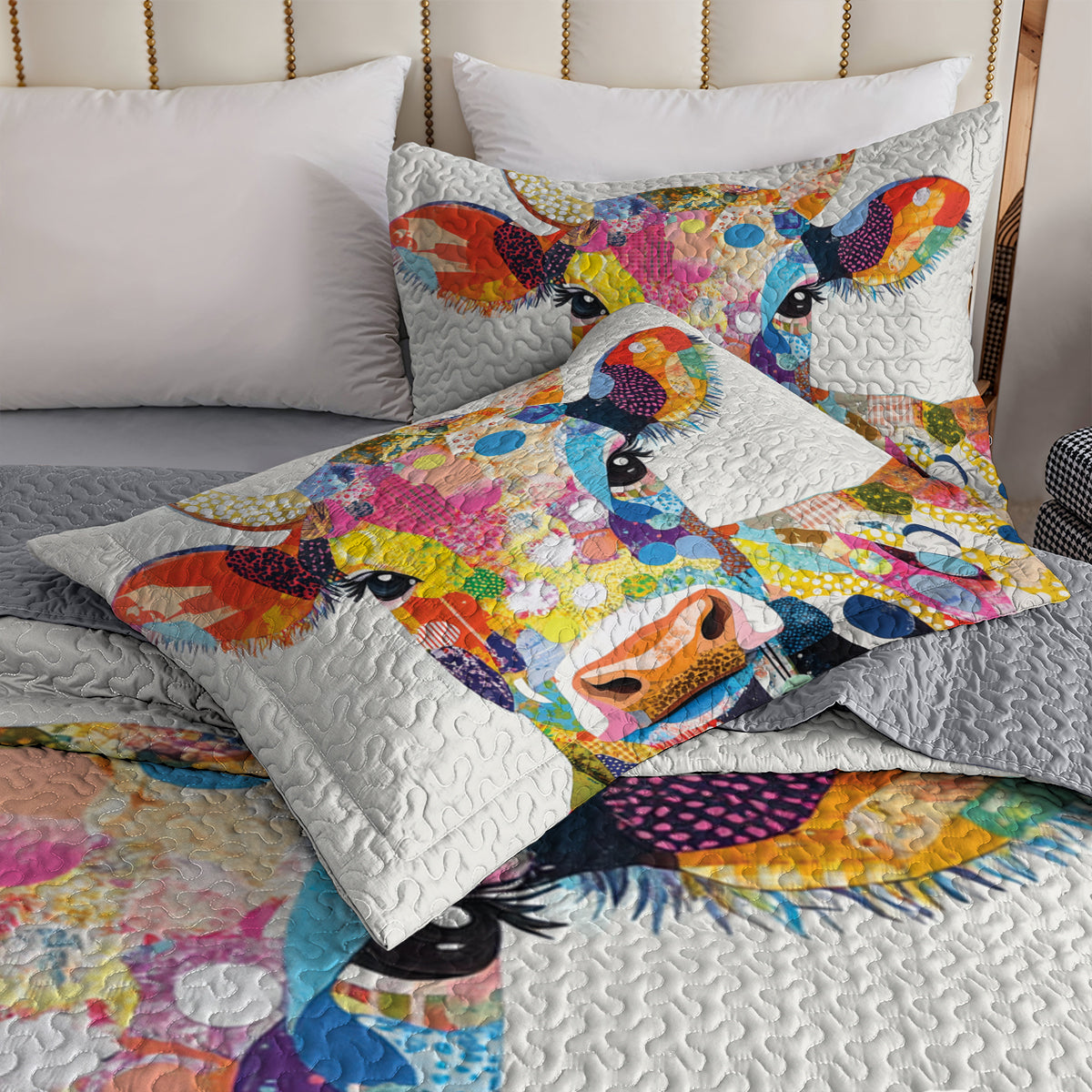 Shineful All Season Quilt 3-Piece Set Colorful Cow