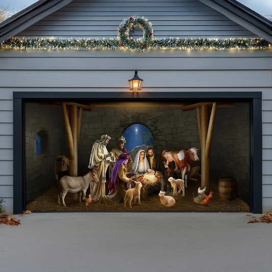 Shineful Garage Door Banner Decoration Adoration of the Christ