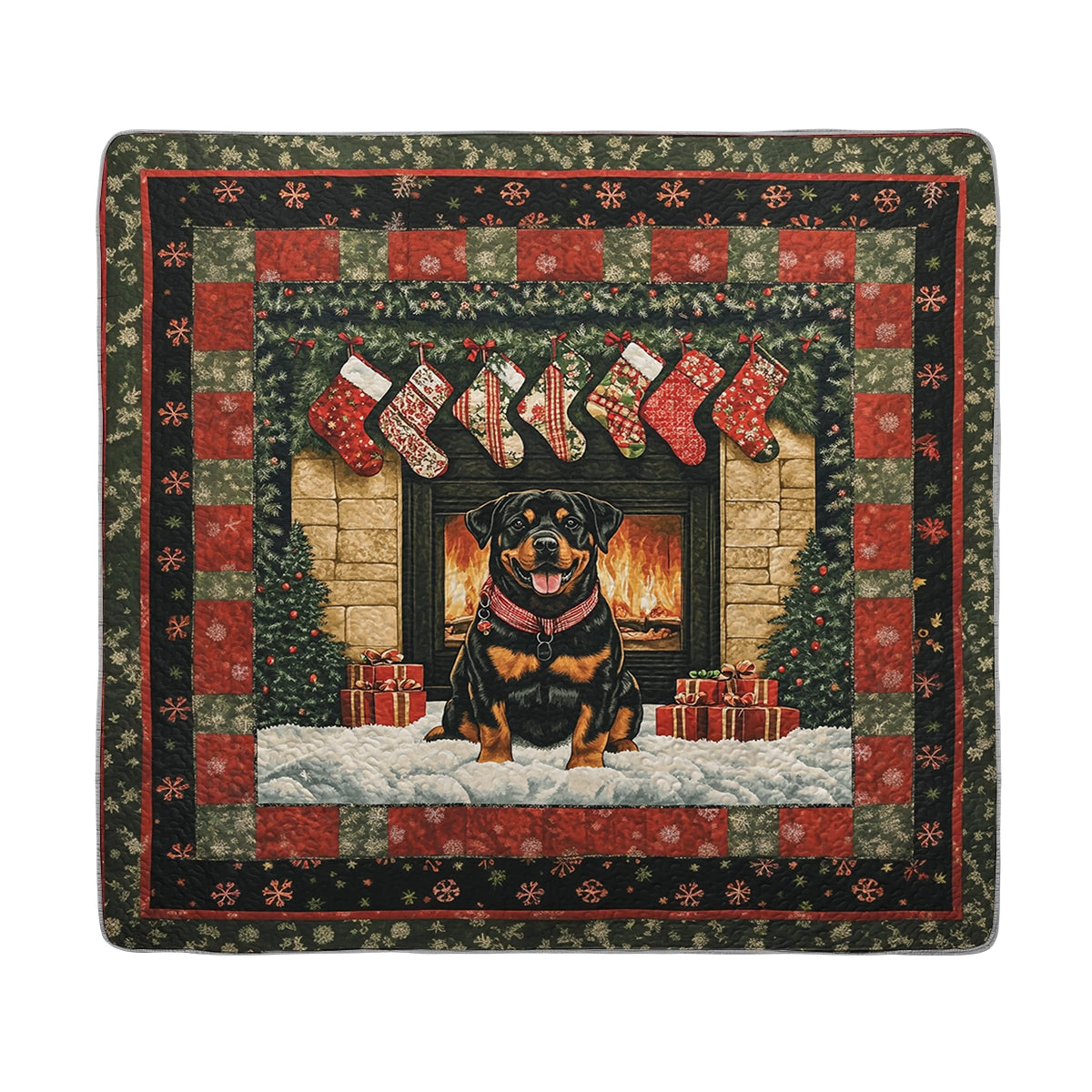 Shineful All Season Quilt 3-Piece Set Holiday Cheer with Rottweiler