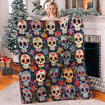 Shineful Fleece Blanket Colorful Skulls & Blooms