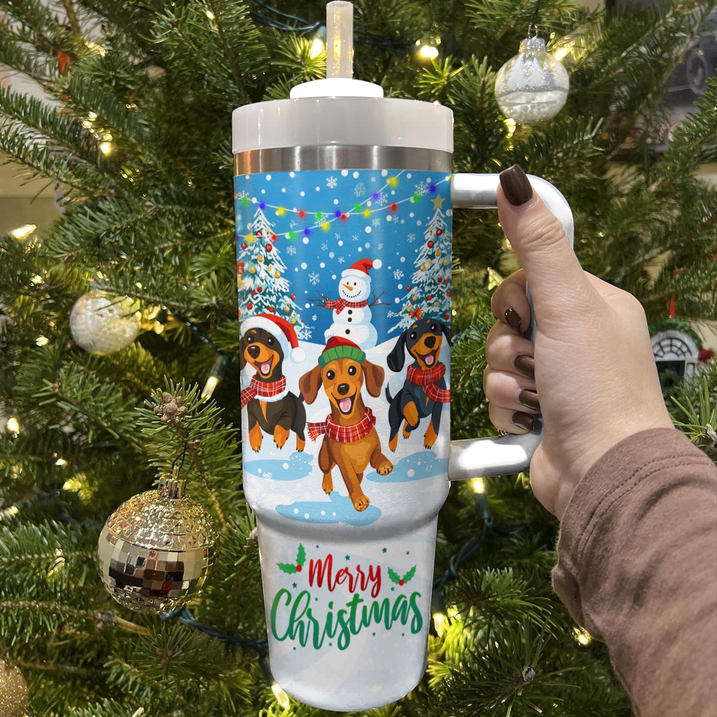 Shineful Tumbler Cheerful Christmas Dachshund