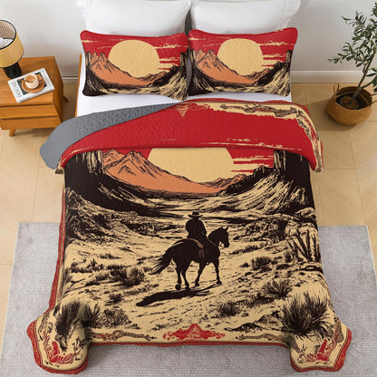 Shineful All Season Quilt 3-Piece Set Western Sunset Cowboy