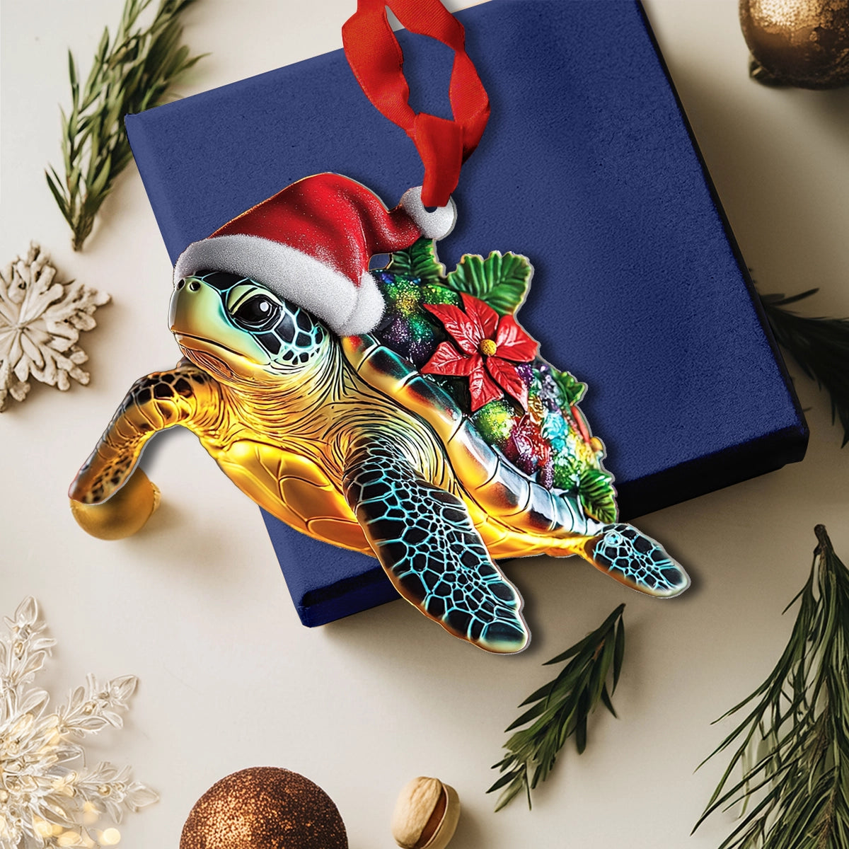 Shineful 2D Acrylic Ornament Santa’s Sea Turtle